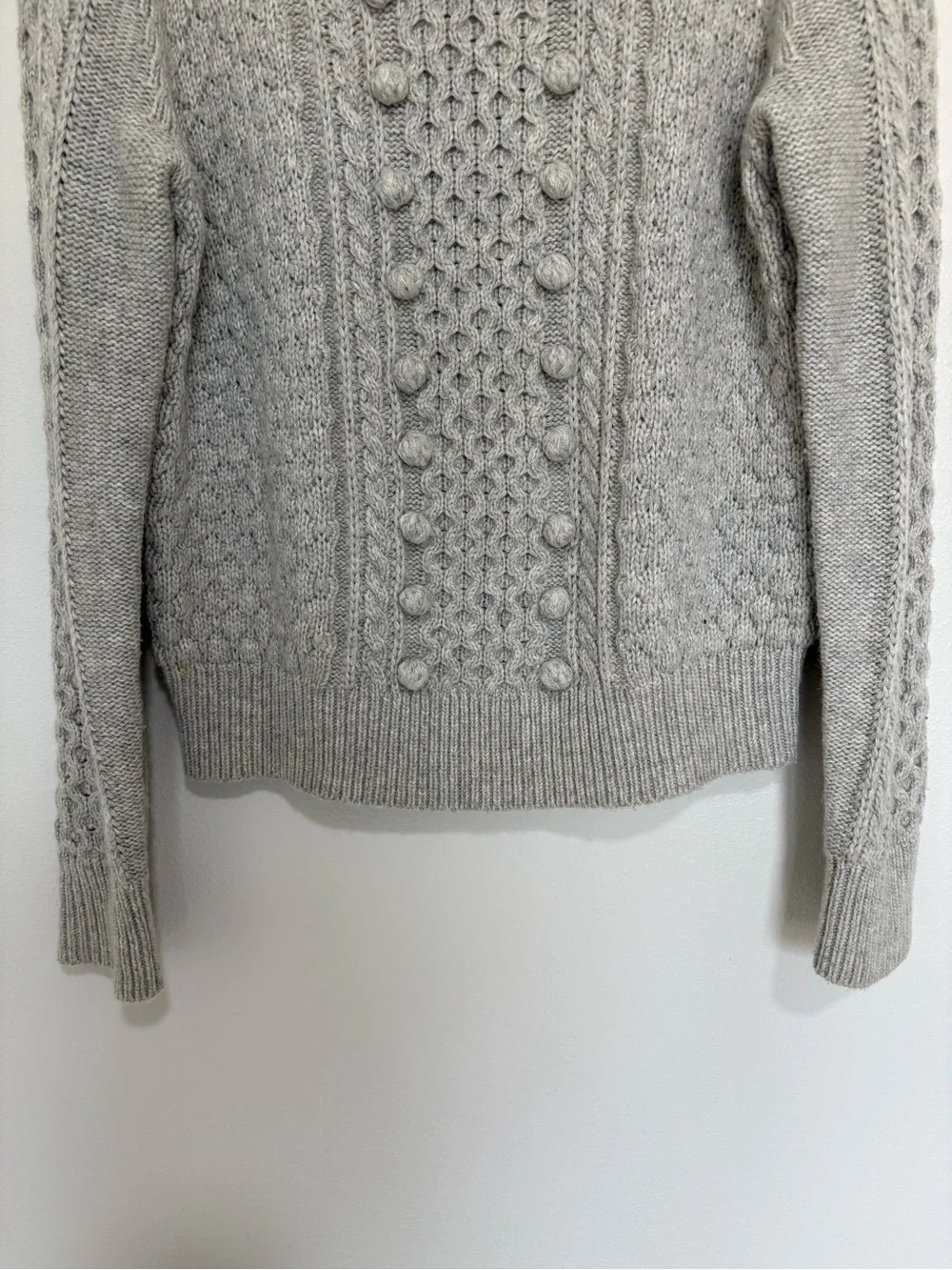 J. Crew Pom-Pom Cable Knit Lambswool Crewneck Pullover Sweater Grey Medium